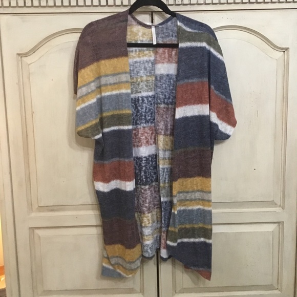 Chili n Lime Sweaters - Lime n Chili Women’s Lightweight Striped Short Sleeve Cardigan Size S EUC